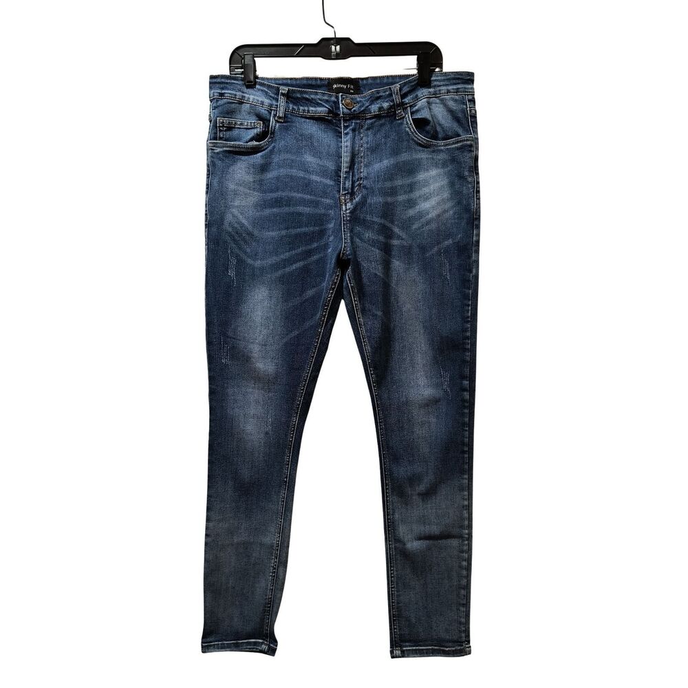 Skinny Collection Skinny Fit Jeans Men 36x29 Blue Distressed Stretch Denim